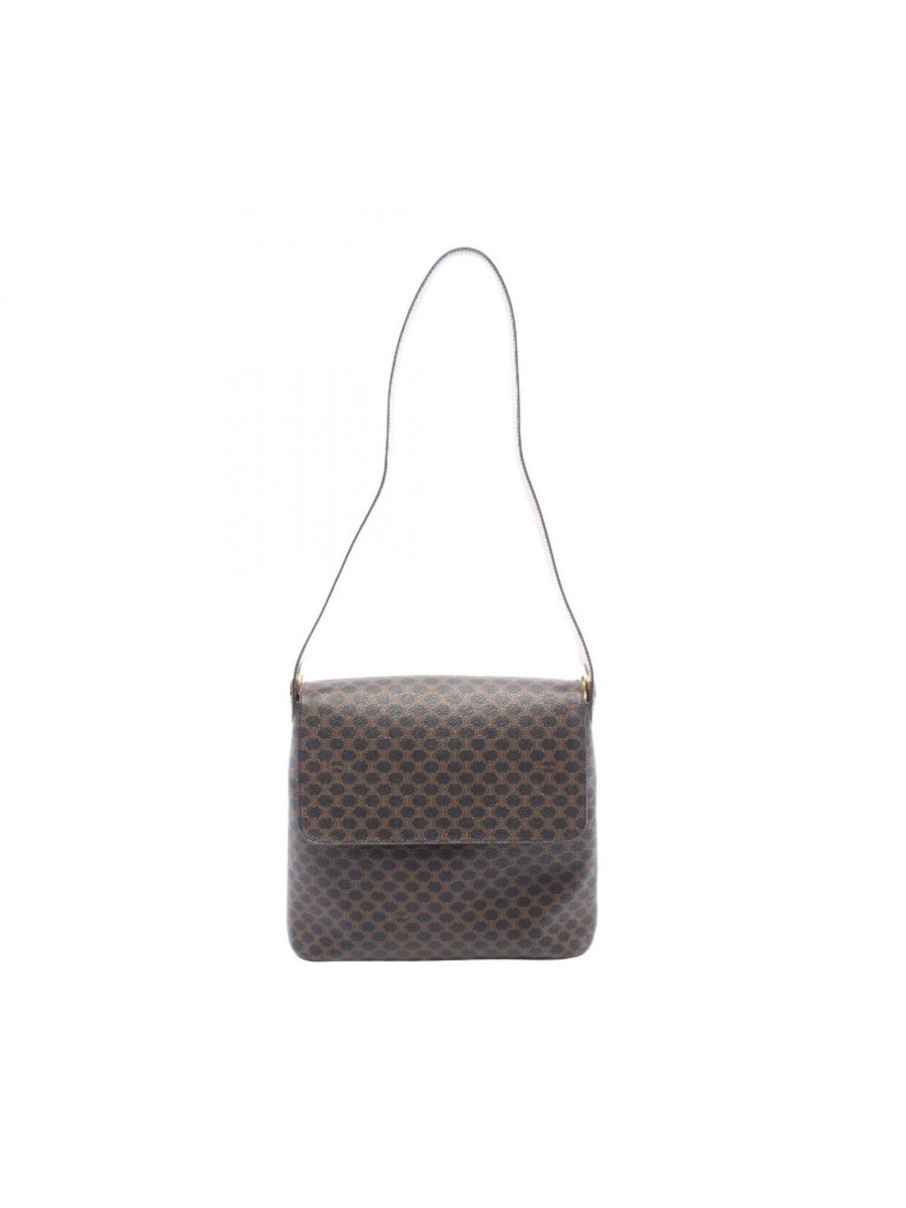 Celine Shoulder Bag Macadam Black Brown Canvas Leather